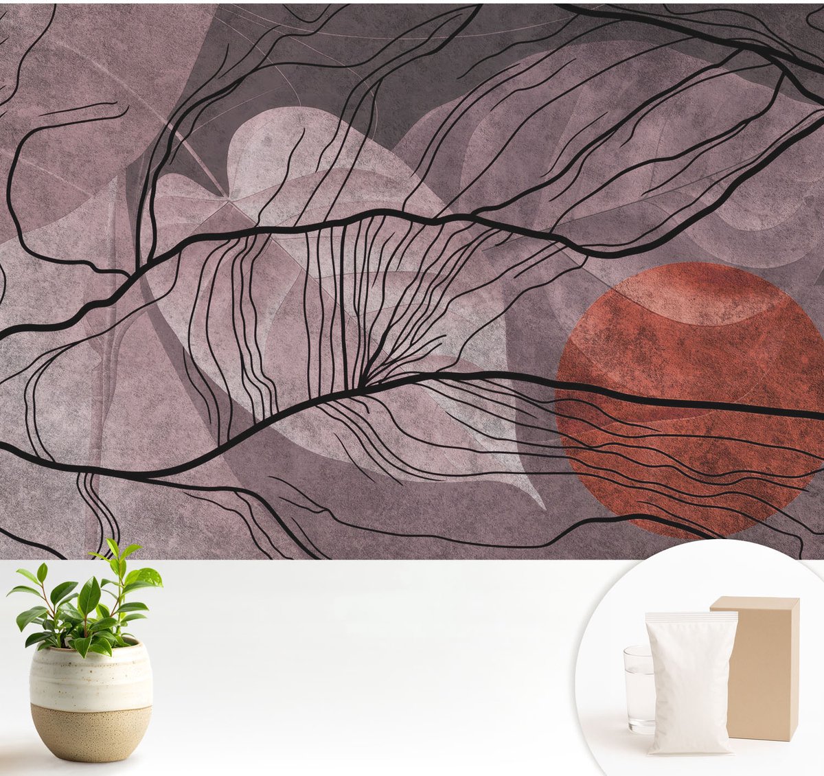 Wallfluent Fotobehang - Grijs Vliesbehang - 104x70 cm - Energetische Abstractie Muurschildering - Gang behang Abstractie - Fotobehang Vlies - Gang behang