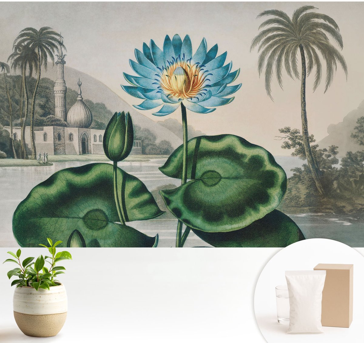 Wallfluent Fotobehang - Groente Vliesbehang - 104x70 cm - Exotisch Landschap Fotobehang Vlies - Hal behang Bloemen En Planten - Muurschildering - Hal behang