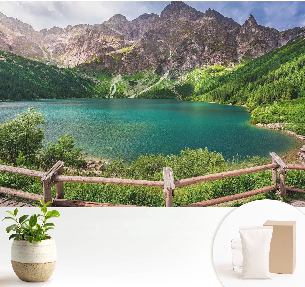 Wallfluent Fotobehang - Groente Vliesbehang - 104x70 cm - Berglandschap Muurschildering - Slaapkamer behang Landschappen - Fotobehang Vlies - Slaapkamer behang