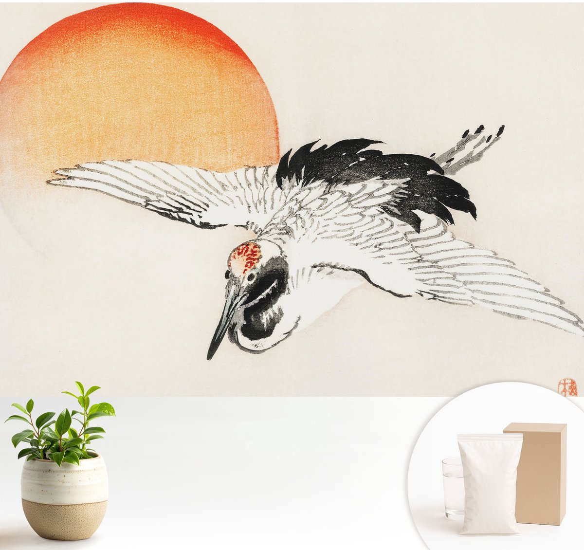 Wallfluent Fotobehang - Wit Vliesbehang - 104x70 cm - Elegante Kraan Muurschildering - Gang behang Deel - Fotobehang Vlies - Gang behang