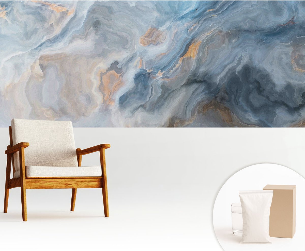 Wallfluent Fotobehang - Blauw Vliesbehang - 250x104 cm - Kleurrijke Abstracties Fotobehang Vlies - Woonkamer behang Abstractie - Muurschildering - Woonkamer behang