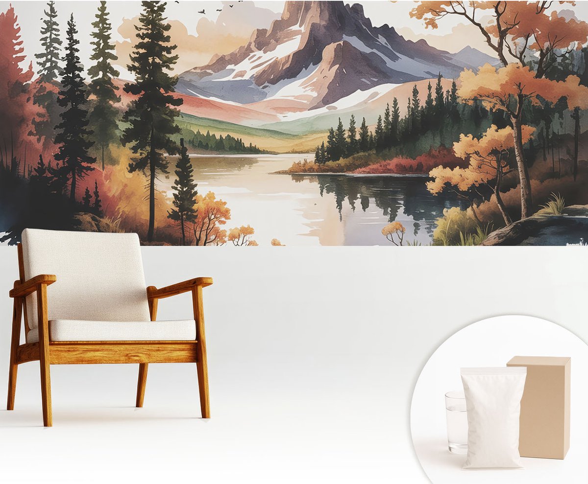 Wallfluent Fotobehang - Bruin Vliesbehang - 250x104 cm - Bergherfst Fotobehang Vlies - Woonkamer behang Landschappen - Muurschildering - Hal behang