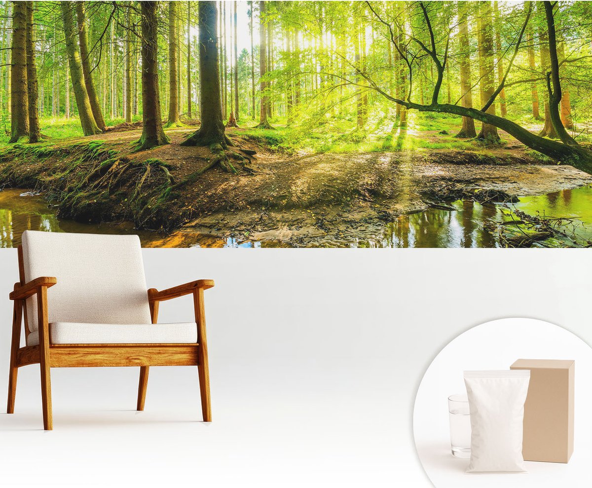 Wallfluent Fotobehang - Groente Vliesbehang - 250x104 cm - Groen Landschap Fotobehang Vlies - Hal behang Landschappen - Muurschildering - Woonkamer behang