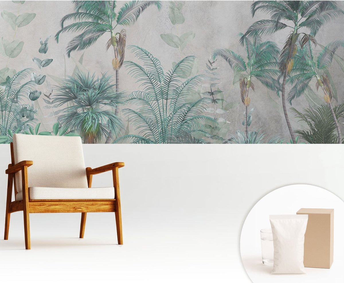 Wallfluent Fotobehang - Groente Vliesbehang - 250x104 cm - Exotische Oase Fotobehang Vlies - Hal behang Bloemen En Planten - Muurschildering - Hal behang
