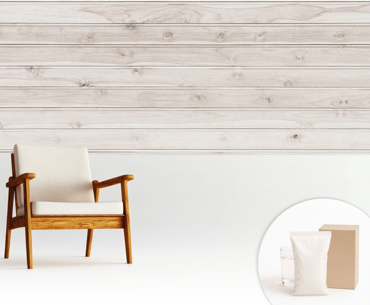 Wallfluent Fotobehang - Wit Vliesbehang - 250x104 cm - Natuurlijk Hout Fotobehang Vlies - Woonkamer behang Texturen - Muurschildering - Woonkamer behang