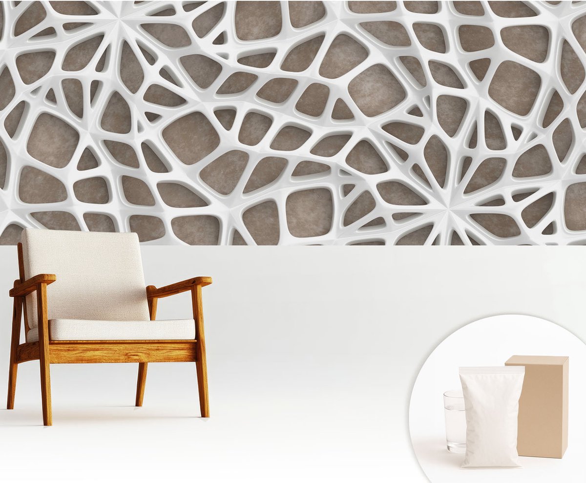 Wallfluent Fotobehang - Wit Vliesbehang - 250x104 cm - Kanten Net Muurschildering - Slaapkamer behang Geometrie - Fotobehang Vlies - Gang behang