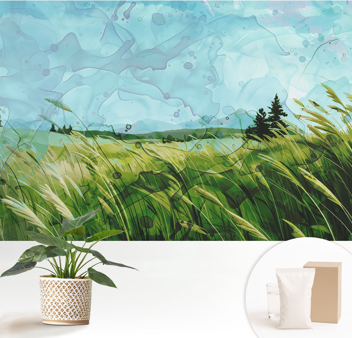 Wallfluent Fotobehang - Groente Vliesbehang - 152x104 cm - Groene Landschappen Muurschildering - Gang behang Landschappen - Fotobehang Vlies - Gang behang