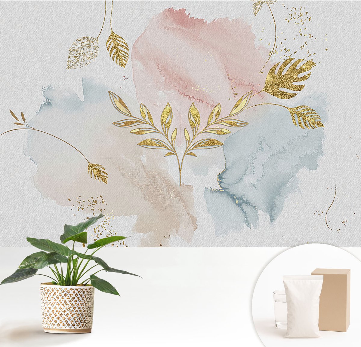 Wallfluent Fotobehang - Wit Vliesbehang - 152x104 cm - Botanische Charme Fotobehang Vlies - Woonkamer behang Deel - Muurschildering - Woonkamer behang