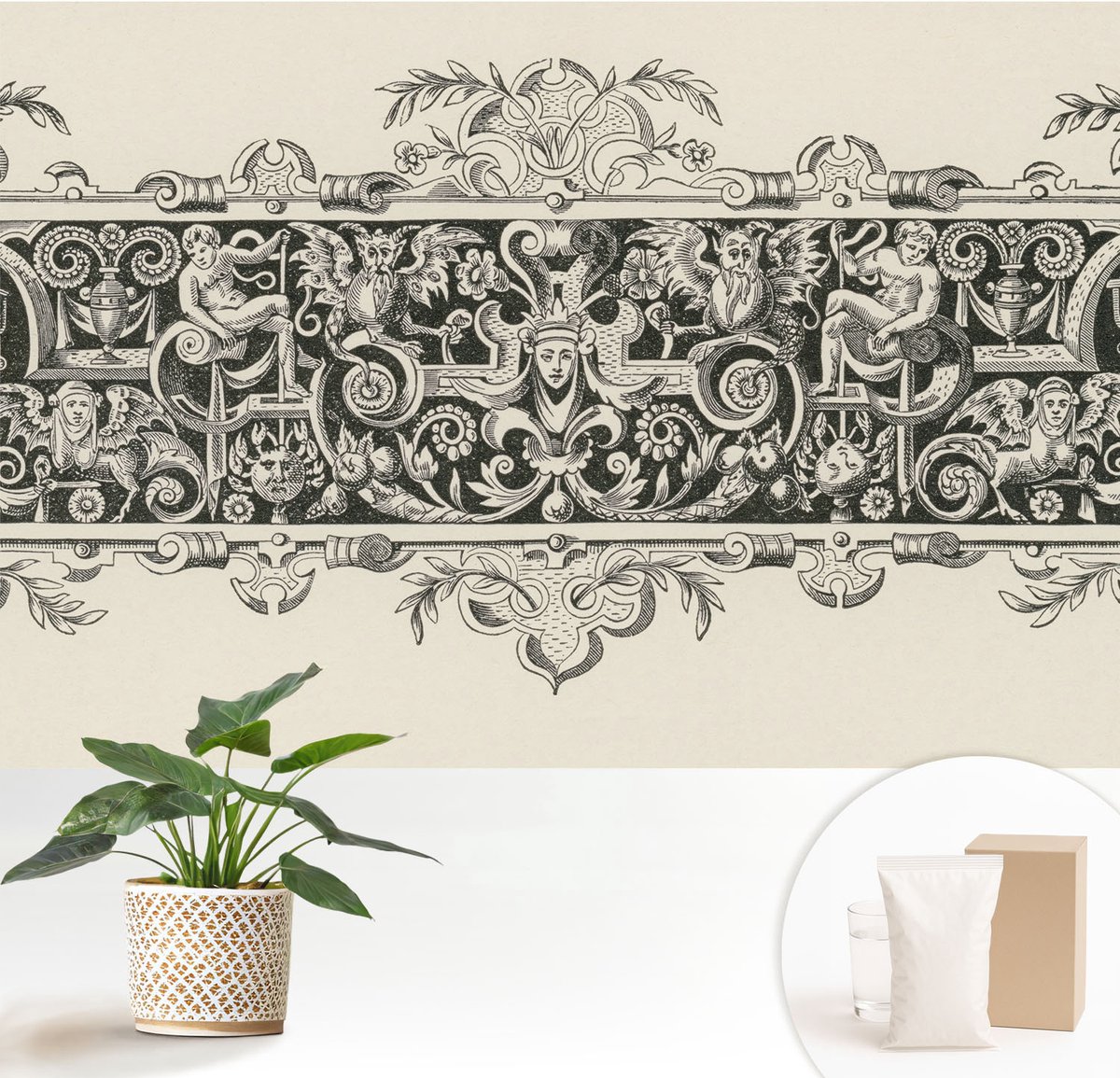 Wallfluent Fotobehang - Zwart-Wit Vliesbehang - 152x104 cm - Mythologische Motieven Fotobehang Vlies - Hal behang Deel - Muurschildering - Woonkamer behang
