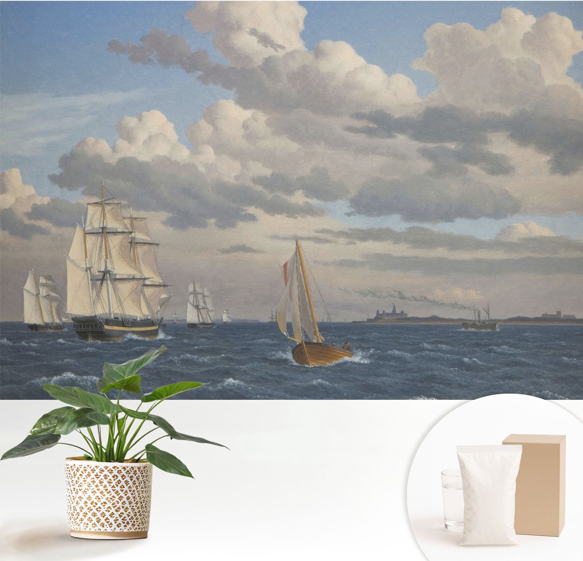 Wallfluent Fotobehang - Grijs Vliesbehang - 152x104 cm - Zeeavontuur Fotobehang Vlies - Hal behang Landschappen - Muurschildering - Hal behang