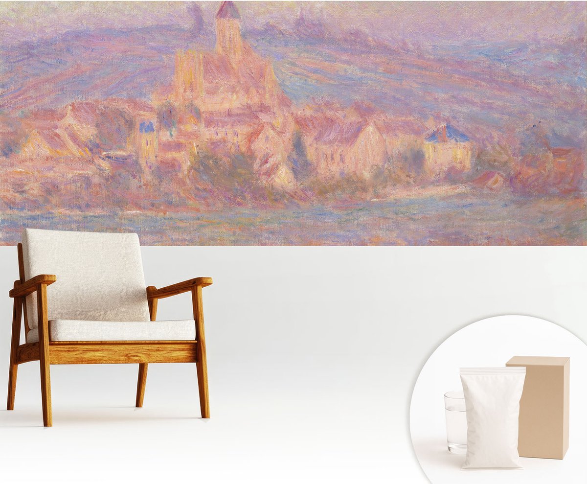 Wallfluent Fotobehang - Paars Vliesbehang - 250x104 cm - Een Charmant Stadje Muurschildering - Gang behang Landschappen - Fotobehang Vlies - Gang behang