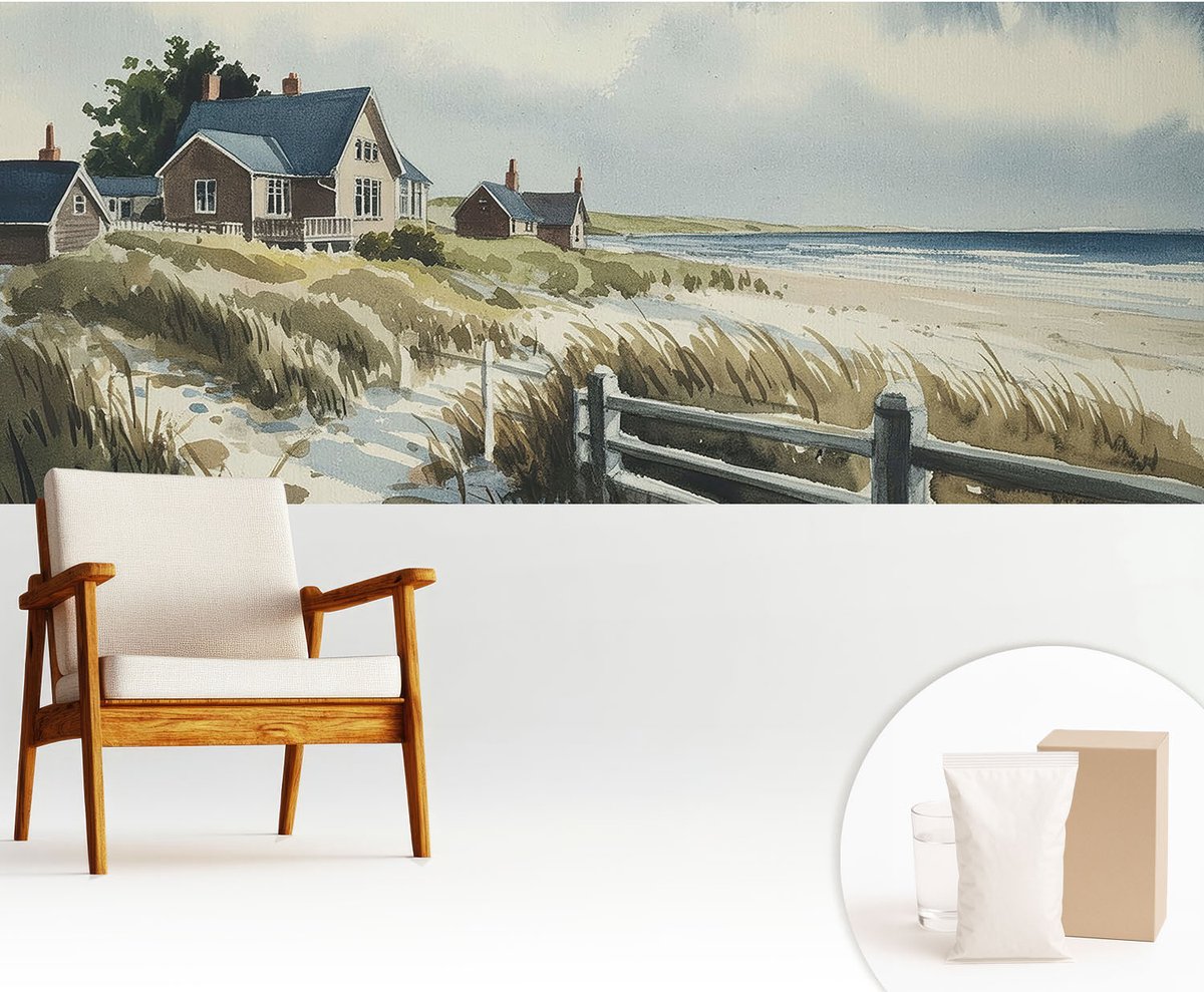 Wallfluent Fotobehang - Wit Vliesbehang - 250x104 cm - Strandduinen Muurschildering - Slaapkamer behang Landschappen - Fotobehang Vlies - Slaapkamer behang