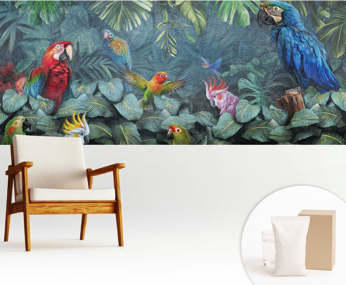 Wallfluent Fotobehang - Groente Vliesbehang - 250x104 cm - Exotische Jungle Fotobehang Vlies - Woonkamer behang Dieren - Muurschildering - Woonkamer behang