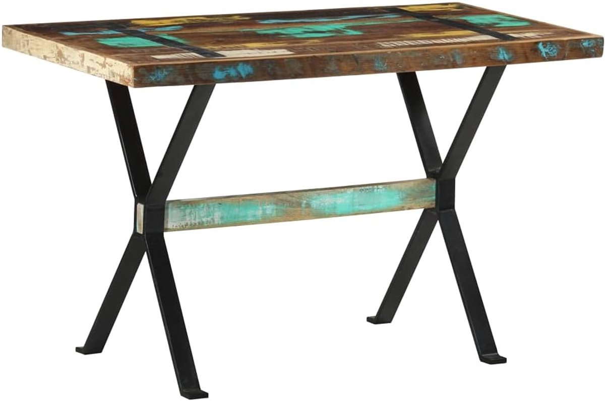 Eettafel, 120 x 60 x 76 cm, oud hout, massief industrieel design, tafel van gerecycled hout met stalen poten, voor keuken, eetkamer, rustieke landhuisstijl