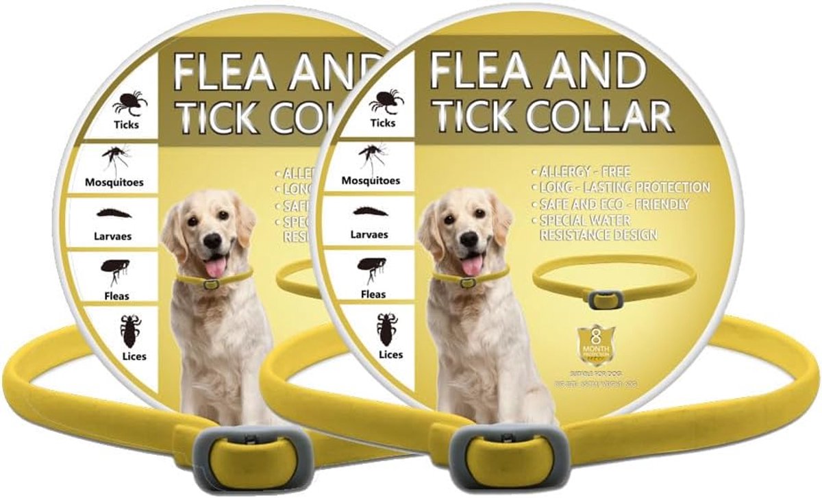 Set van 2 verstelbare halsbanden voor honden, waterbestendig, voor puppy's, kleine, middelgrote en grote honden, met 6 maanden bescherming