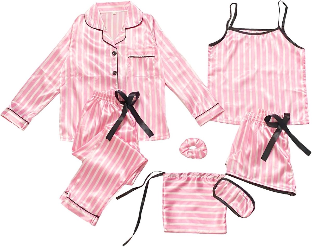 7PCS Satijnen Pyjama Set Lente Zomer Herfst Tops & Broeken Shorts Slaapkleding