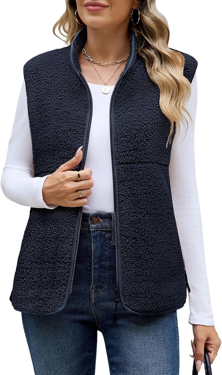 Fleecevest voor dames, mouwloos, met zakken met ritssluiting