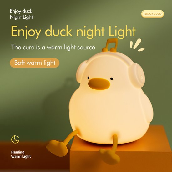 Eend Nachtlampje voor Kinderen - Siliconen LED Bedlampje met Telefoonstandaard, USB-C Oplaadbaar, Touch, 3 Dimbare Niveaus, 30 min Timer - Kinderkamer Cadeau — afbeelding 3