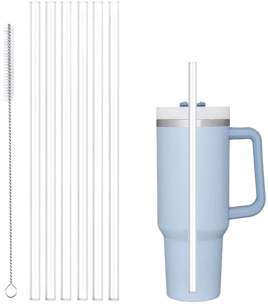 Set van 6 vervangende rietjes voor Stanley Adventure Quencher 40oz/30oz bekers; de rietjes worden geleverd met een schoonmaakborstel voor gebruik met Stanley-accessoires.