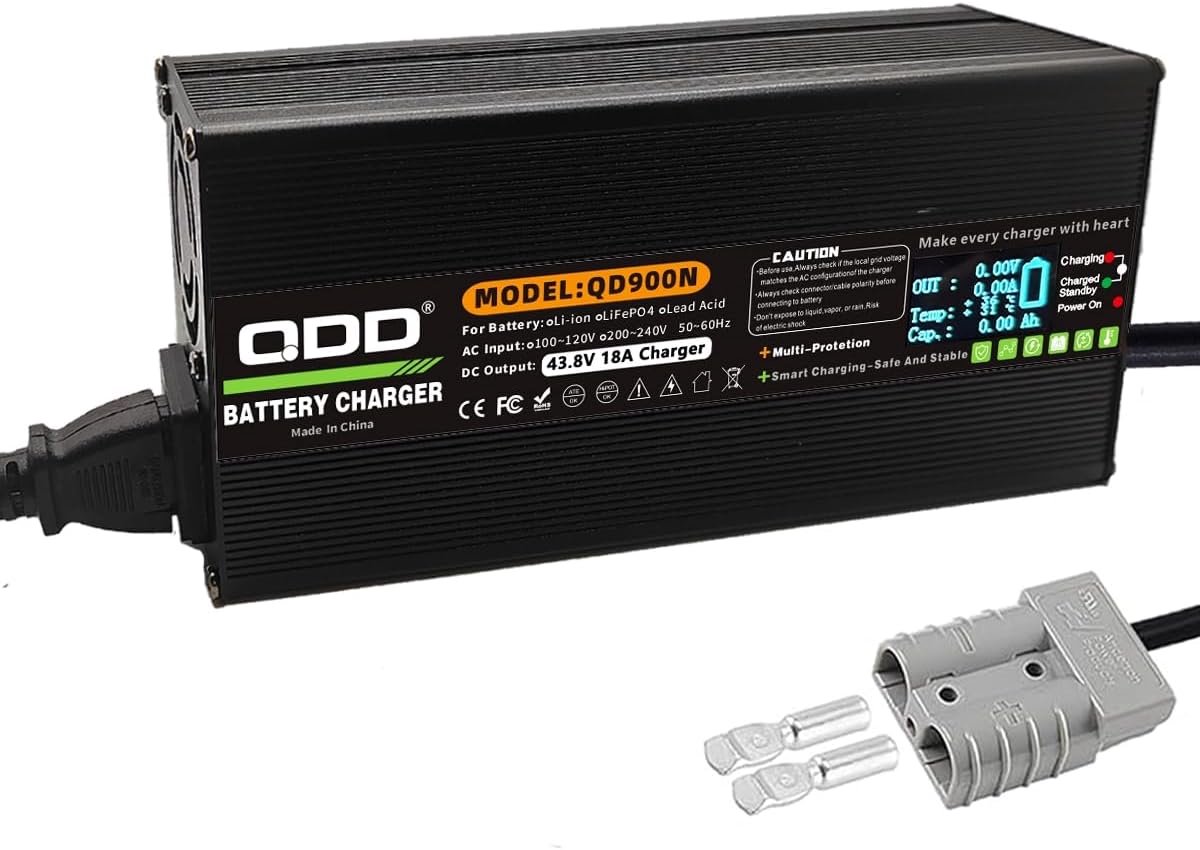 QDD LiFePO4 Battery Charger for 38.4 V LifePO4 Battery with 50 A Anderson Charging Indicator LED Display, Multiple - ShopVlot