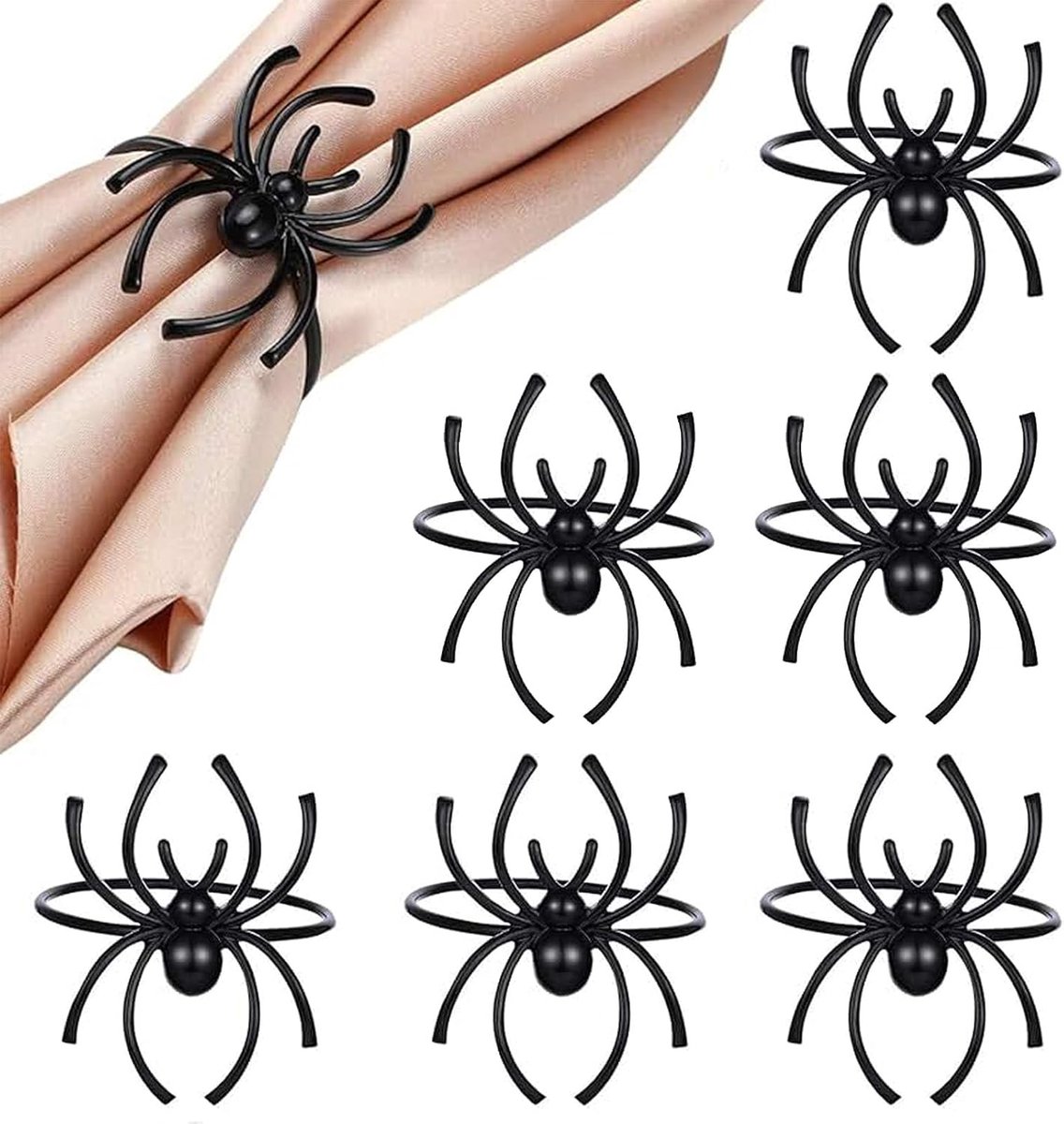 6 Pcs zwarte servetringen in spinvorm van metaallegering - Halloween tafeldecoratie voor thuis - diner - restaurant en hotel