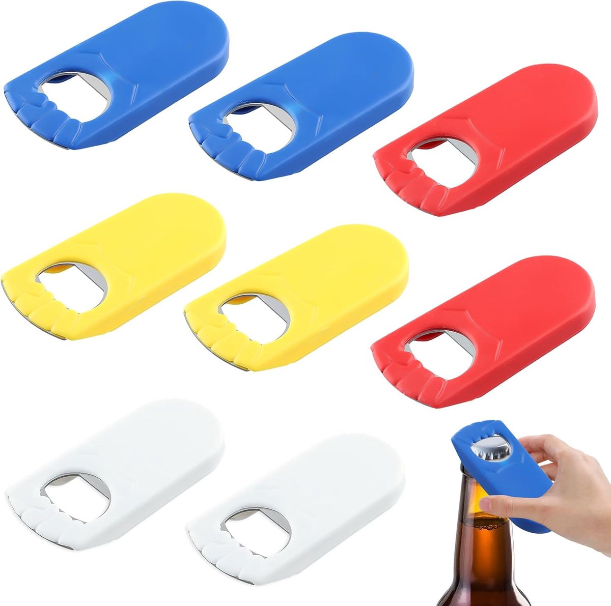 Flessenopener 8 stuks - RVS en polystyreen - Creatief vuistontwerp - Eenvoudig in gebruik - ShopVlot