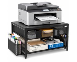 Printerstandaard - Monitorstandaard met Lade - Metalen Bureau-organizer met 2 Pennenhouders en Opbergvak - Tot 20 kg Belastbaar - 48,5 x 25,5 x 15 cm - voor Printer, Scanner, Laptop en Monitor