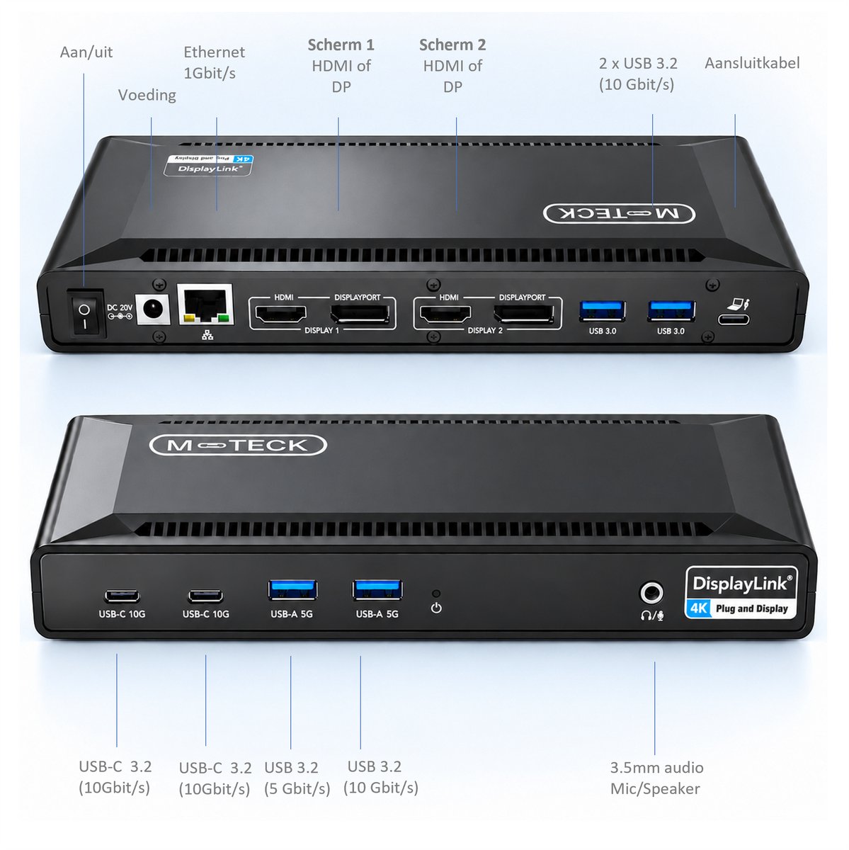 Image of M-TECK Pro Max USB-C Docking Station met 2 x HDMI - 2 x DisplayPort Video uitgangen - 13 poorten - 100W opladen - USB 10Gbit/s - Geschikt voor ALLE type Laptops en MacBooks!