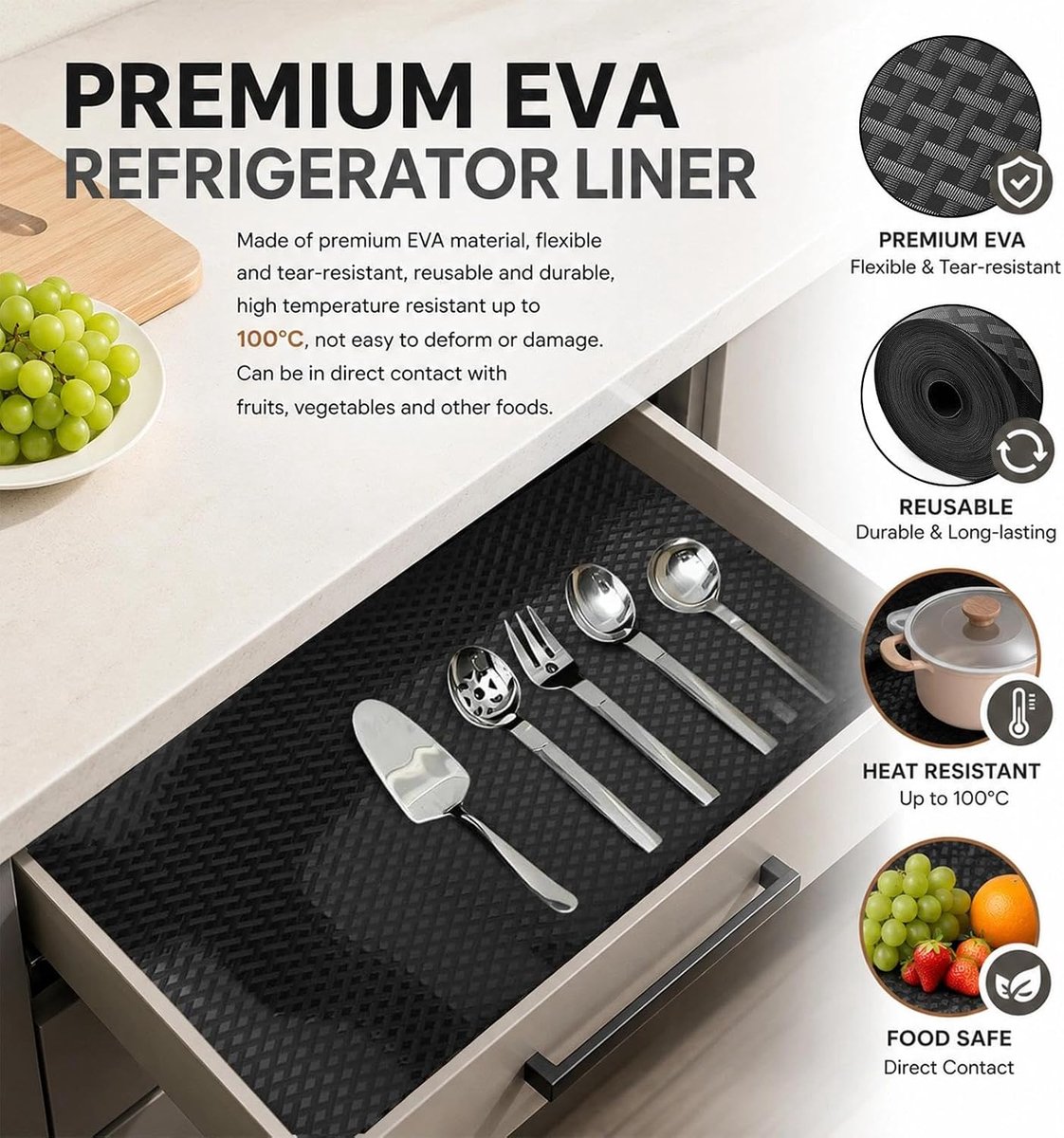 Trekmat Keuken 30 × 300 cm - Waterdichte Antislipmat - Snijdbaar voor Laden en Kasten - ShopVlot