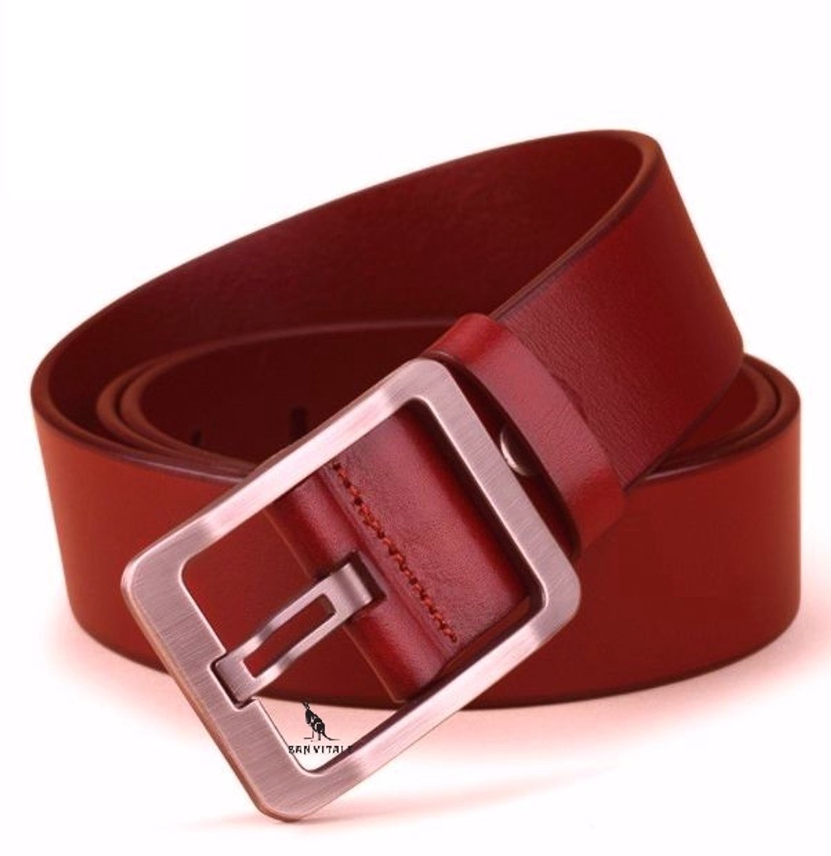 San Vitale® - 130 cm Faux Leren riem - Totale lengte 130cm - Taille 115cm - Unisex - Hoge kwaliteit Gesp - Burgundy Rood
