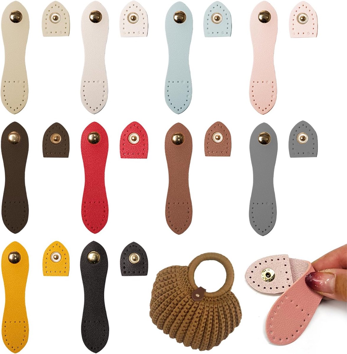 10 Pcs Leather Snap Buttons for Sewing, 10 Colors for Handbag, Portable Wallet, White, Pink, Yellow, Black, Brown - ShopVlot