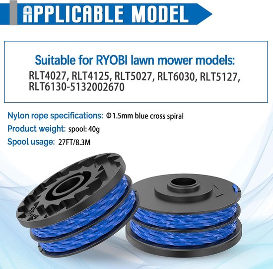 4 Pack Replacement Spool Trimmer Spool Compatible with Ryobi RAC123, Trimmer Wire Spool for RLT4027, RLT4125, RLT5027 - ShopVlot — afbeelding 2