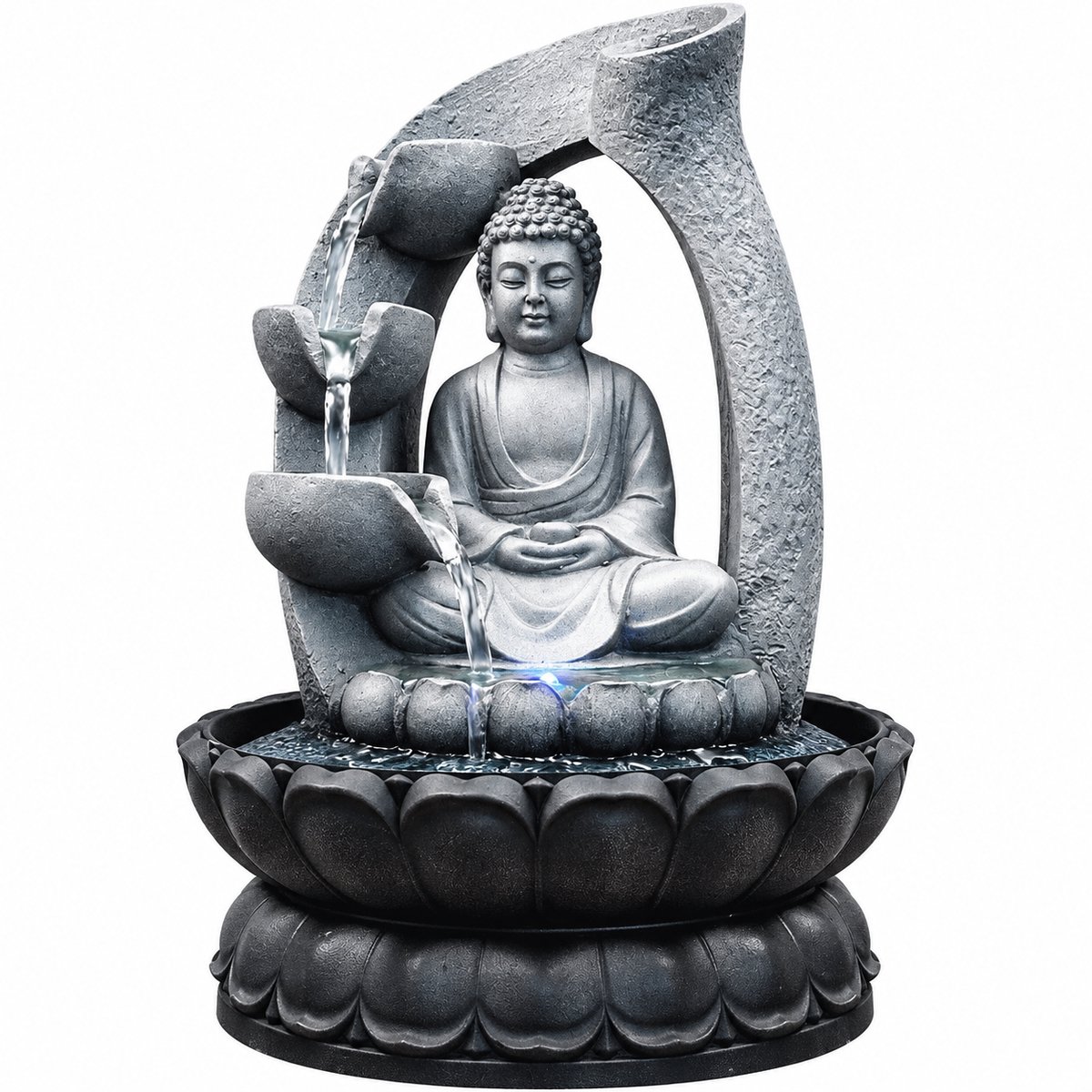 Molhaus Boeddha Tafelfontein met LED - 21x28 cm - Zen Meditatie - Hars - Yoga - Stille Pomp - Rust - Ontspanning - Decoratie