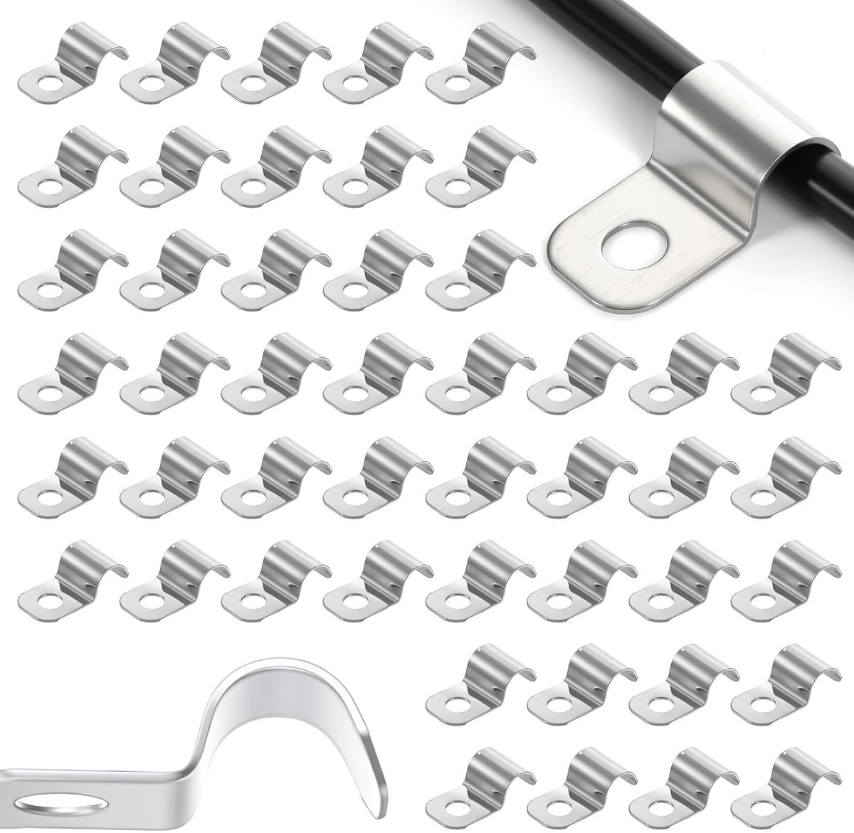 100pcs 1/4 Single Hole Cable Clips, Stainless Steel Outer Cable Clips for Wire Attachment, 1/4 Inch Wall Wire Clips - ShopVlot