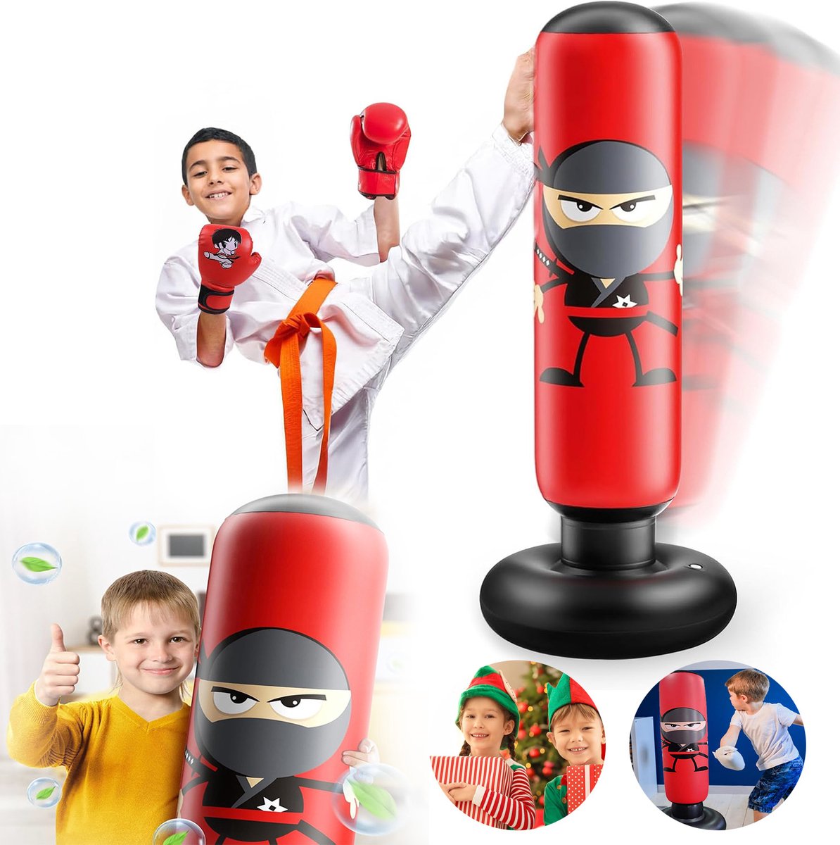 Boksbal Voor Kinderen, Vrijstaande Opblaasbare Bokszakken Voor Kinderen, Techniek Voor Snelle Terugvering, Voor Het Beoefenen Van Karate en Taekwondo.