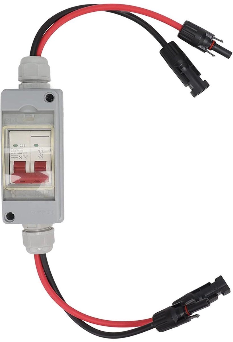 Mini Circuit Breaker 2P DC 500V 32A voor PV Systemen, DC Uitschakelaar en Fotovoltaïsche Isolator met IP65 Verdeeldoos voor Zonnepanelen en Kabels