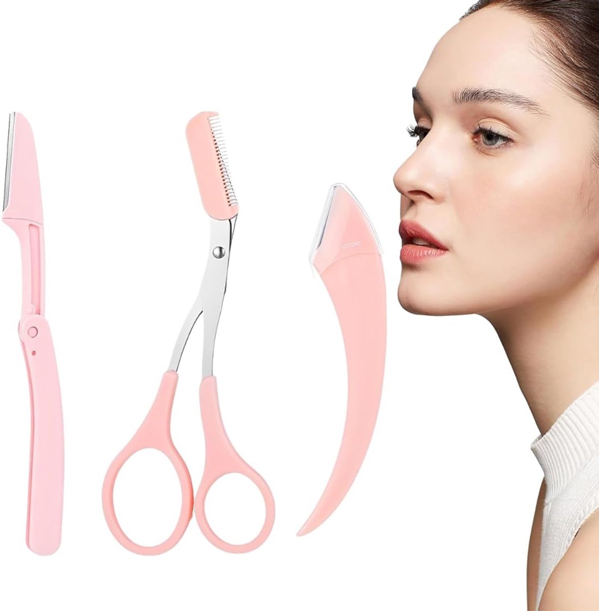 3 stuks wenkbrauwschaarset, roestvrij staal, beauty wenkbrauwtrimmer, professionele precisietool voor vrouwen en mannen