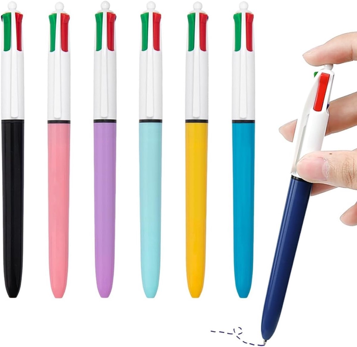 Balpen, 21 stuks, 4-in-1, veelkleurige balpen met 4 kleuren, balpen met kleurrijke vullingen, 1 mm, intrekbare balpen voor kantoor, school, schoolbenodigdheden, leraren, collega's