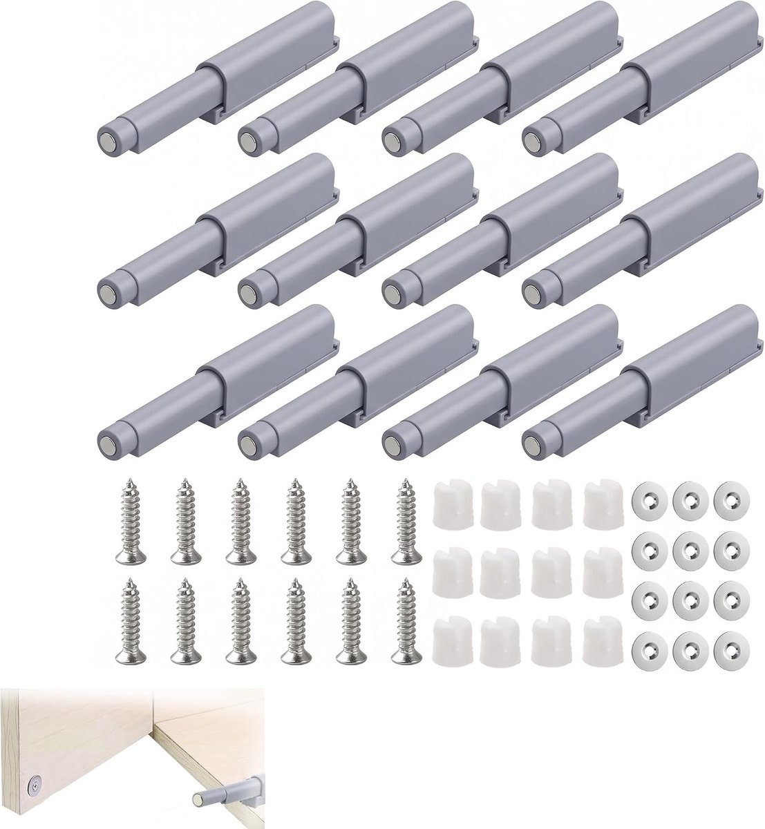 12 stuks Push to Open, schuiver voor kastdeur, openingssysteem zonder handgreep, opent en sluit met druk voor kastdeur, schokdemper voor meubeldeur, lade, kast en kast