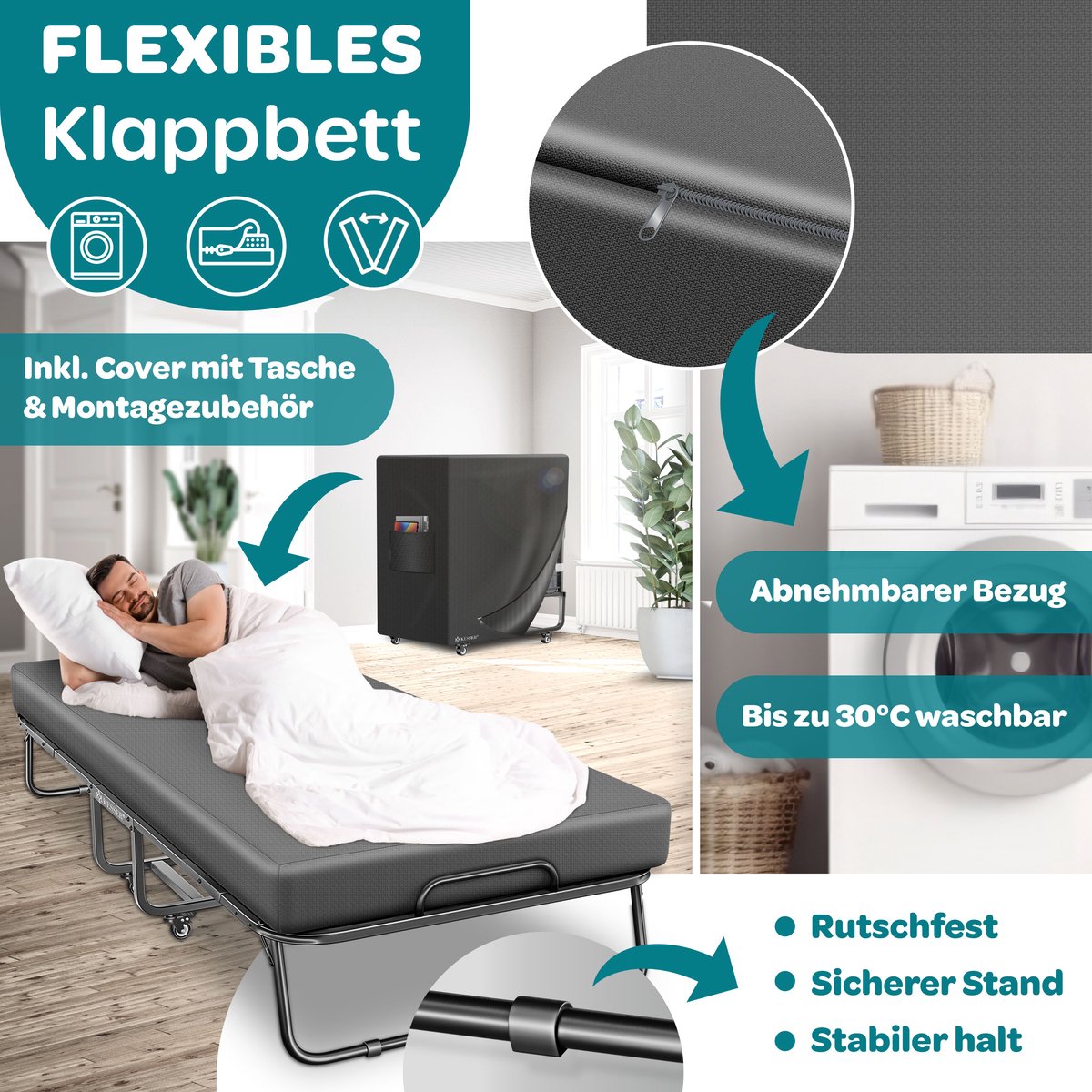 KESSER® Opklapbed 200 x 90 cm - Logeerbed met traagschuimmatras - Tot 250 kg - Antraciet Deluxe Plus thumbnail 3