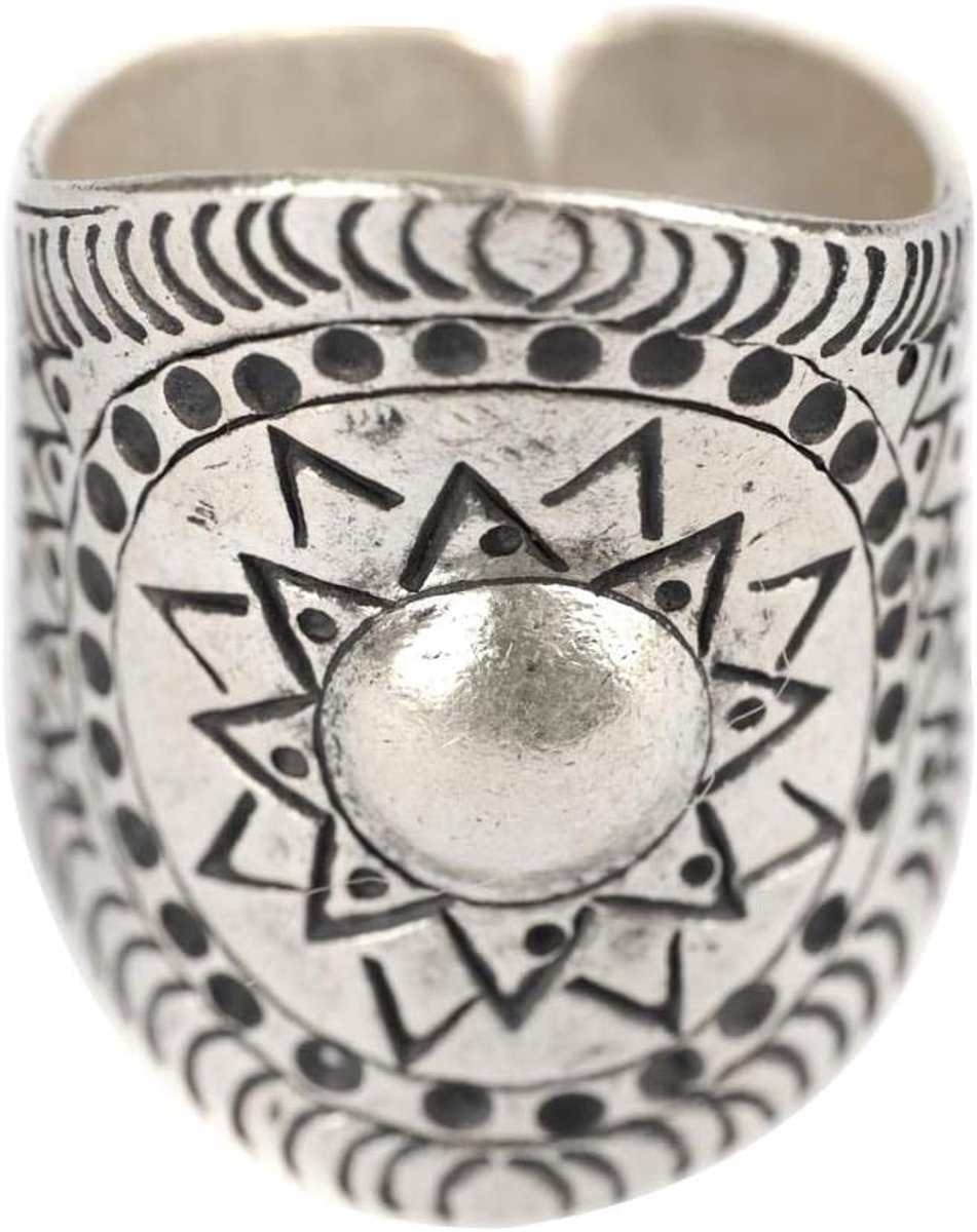 81stgeneration Vrouwen .999 Puur Zilver Karen Hill Tribe Tribal Zon Azteekse Dikke Verstelbare Ring