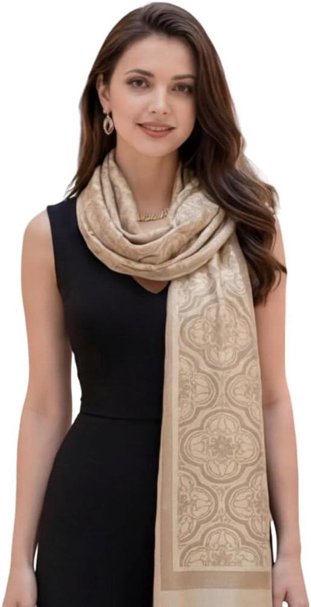 Kasjmier sjaal extra soepel zacht dun 185 x 65 cm kasjmier sjaal beige klassiek elegant damessjaal winter lente