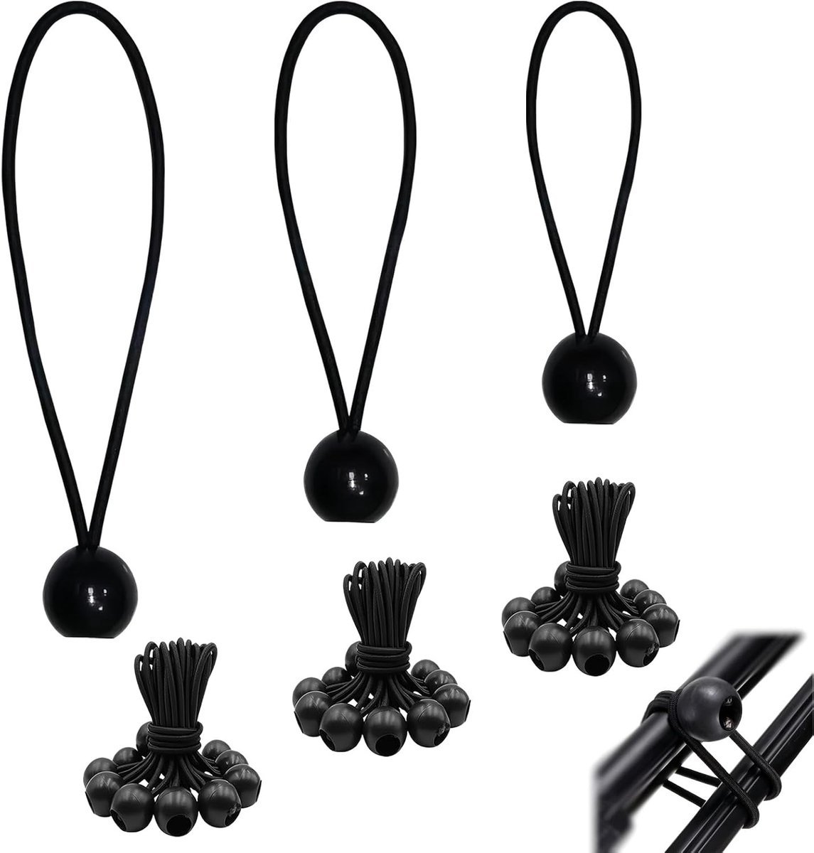 30 stuks robuuste elastische spanbanden met rubberen bal, zandtouw, verkrijgbaar in 10/15/20 cm, voor bevestiging van dekzeilen, tenten, banners, posters, paviljoens en gebruik binnenshuis
