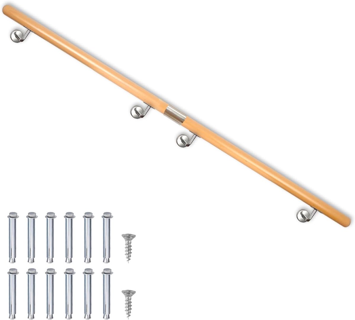 Beukenhout, leuning, wandleuning, zijmontage, lengte 80-500 cm, lengte 300 cm
