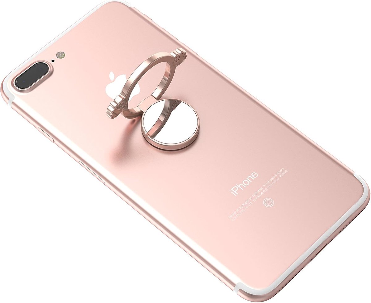 360° draaibare vingerhouder voor smartphone, case, vingerhouder, houder, mobiele telefoonhoes, ringhouder, standaard, tablet, compatibel met Apple iPhone, iPad, Samsung Galaxy 6, roségoud