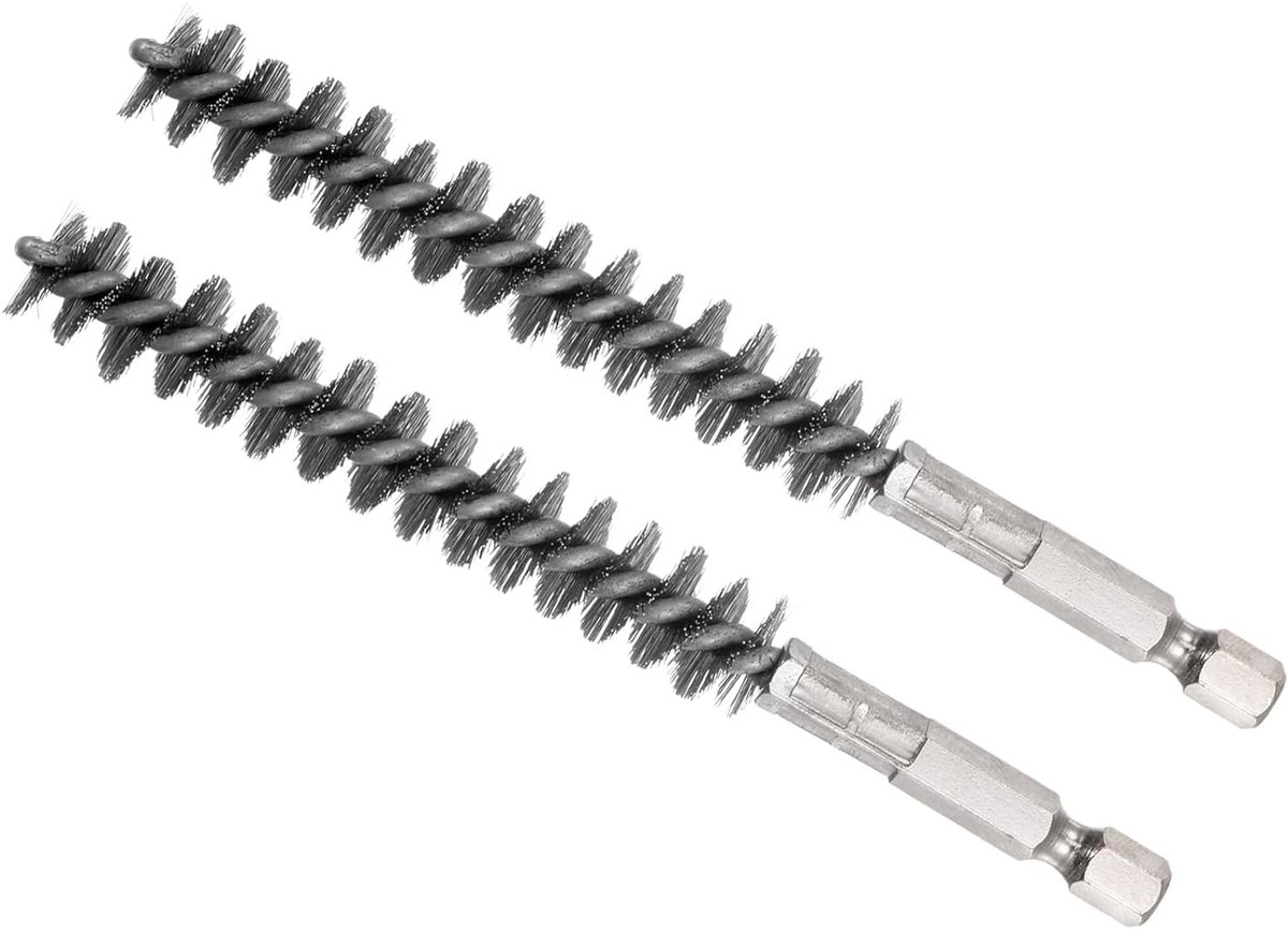 Brush holes, diameter 12 mm, length 75 mm, braided metal brushes for cleaning stainless steel, hex shank 1/4 inch - ShopVlot