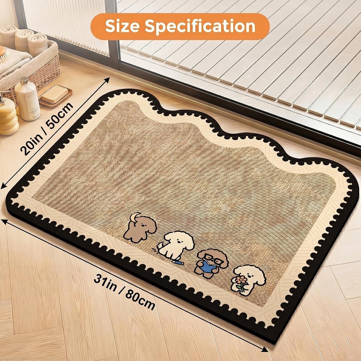 Cute Cartoon Diatomite Bath Mat, Non-Slip, Absorbent Bathroom Rug with Vintage Stamped Edges, Decorative Shower Rug for Bathrooms, Kitchens, and Bedrooms—50 cm x 80 cm