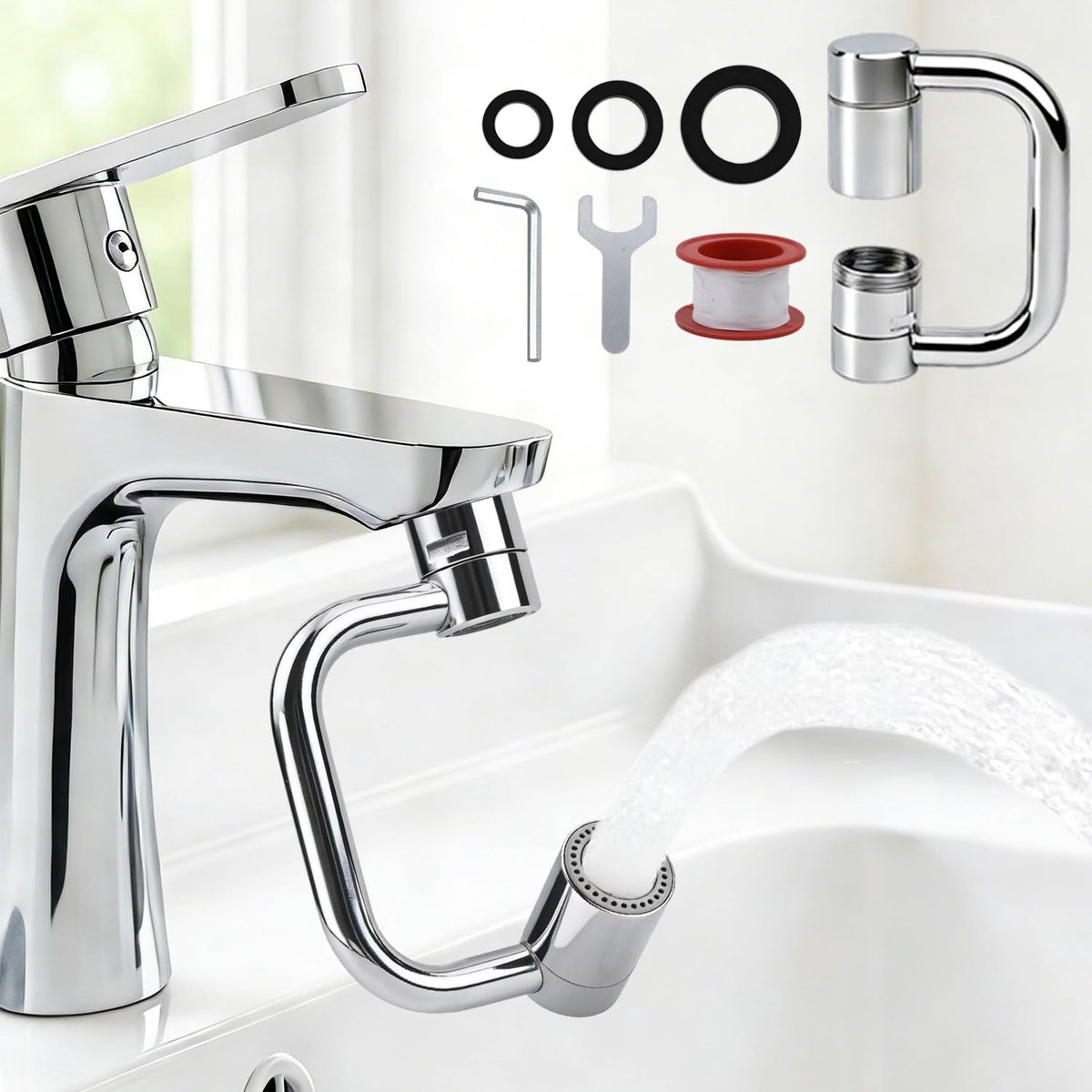 1080° Draaibare Kraan, Multifunctionele Verlengstuk Waterbesparende Vervangingsset voor Kranen, Uitschuifbare Kraan - ShopVlot