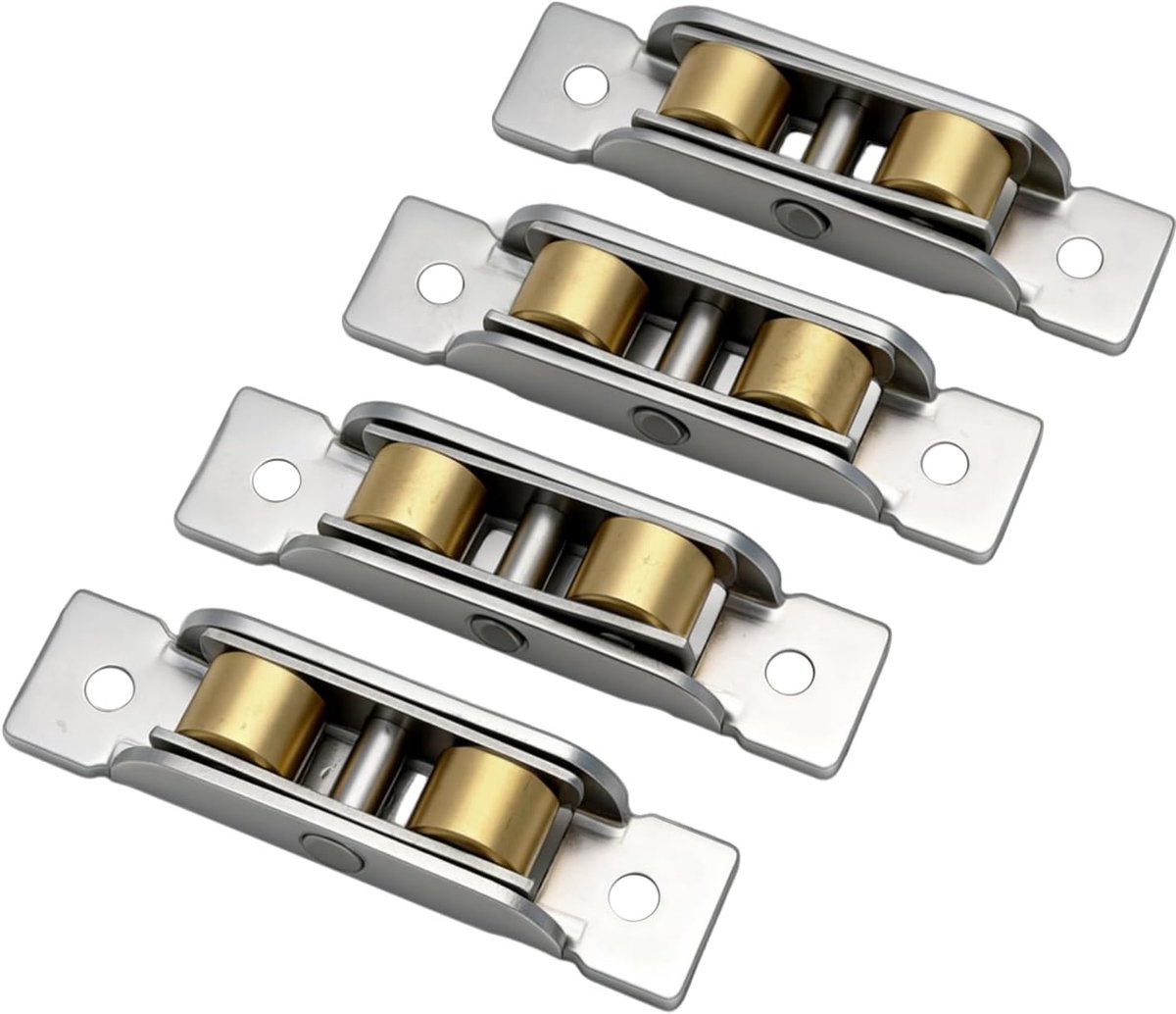 Sliding Door Roll Mount, 4 Pcs Double Groove Wheels for Sliding Doors Double Wheels Sliding Door Casters Stainless - ShopVlot