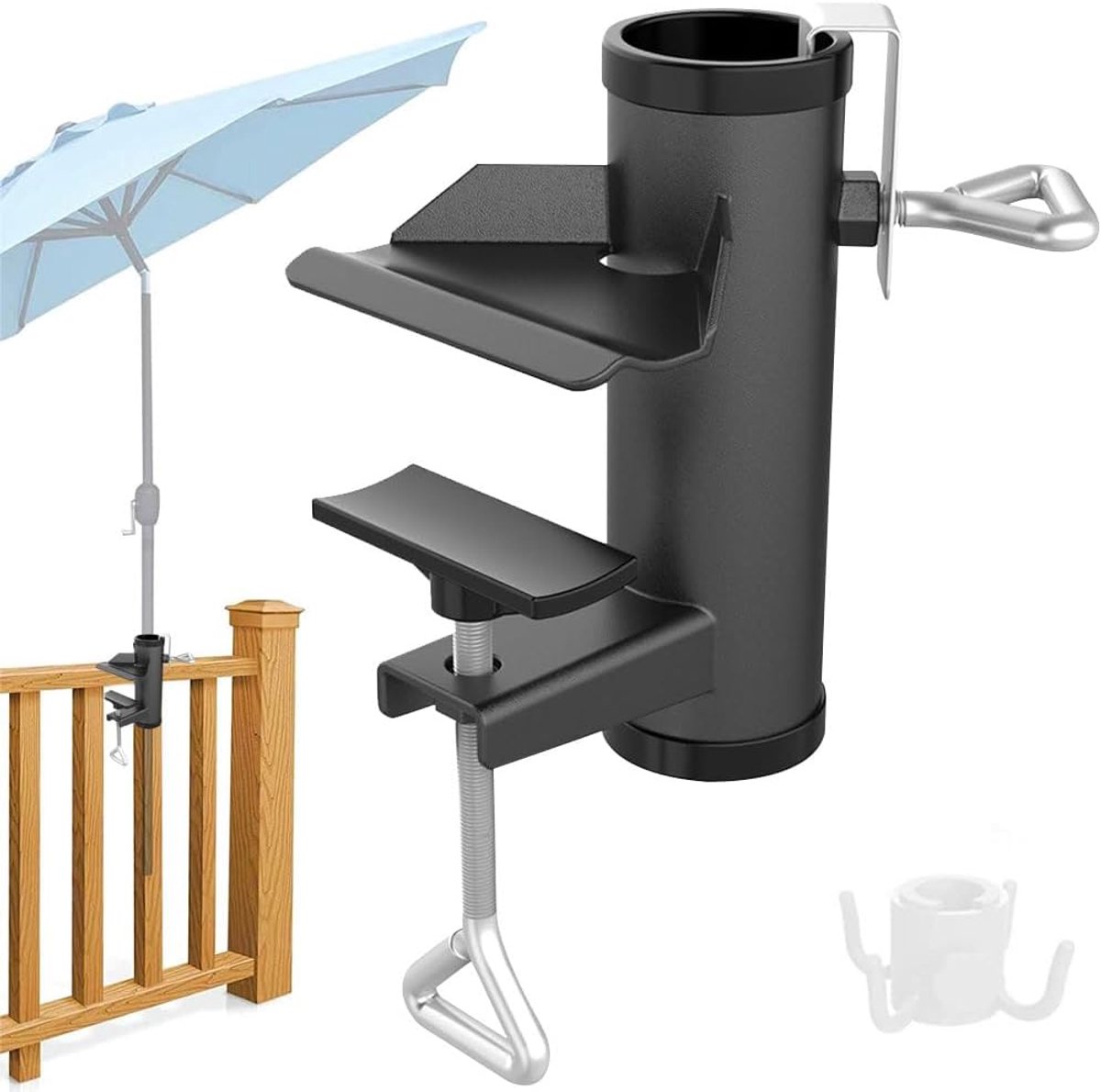 SnelShoppen - Parasolhouder voor Balkon en Terras, Stevige Metalen Clamp voor Parasol, Handrail Bevestiging, Duurzaam en Veilig, Ideaal voor Tuin, Bal